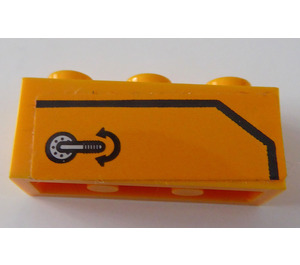 LEGO Orange clair brillant Brique 1 x 3 avec Porte Manipuler et Noir Line - Droite Côté Autocollant (3622)