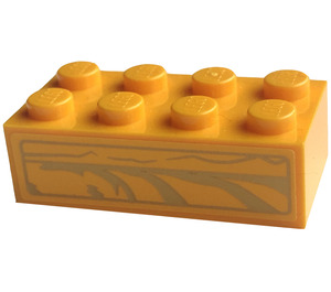 LEGO Orange clair brillant Brique 2 x 4 avec grise Lines 77013 Autocollant (3001)
