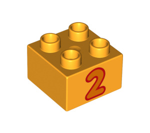 LEGO Bright Light Orange Duplo Brick 2 x 2 with Orange '2' (3437 / 15958)