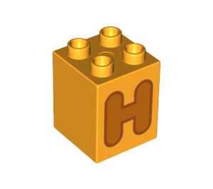 LEGO Helles Licht Orange Duplo Backstein 2 x 2 x 2 mit Letter "H" Dekoration (31110 / 65919)