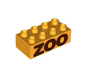 LEGO Bright Light Orange Duplo Brick 2 x 4 with Brown 'Zoo' (3011 / 54593)