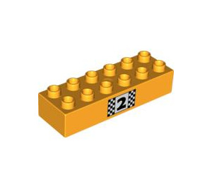 LEGO Bright Light Orange Duplo Brick 2 x 6 with Number 2 (2300 / 95428)