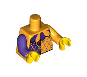 LEGO Bright Light Orange Jester Torso, Golden Bells on Collar, Bright Light Orange Left Arm, Dark Purple Right Arm, Yellow Hands (973 / 88585)