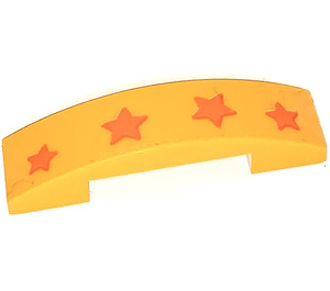 LEGO Bright Light Orange Slope 1 x 4 Curved Double with 4 Stars Sticker (93273)