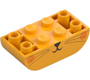 LEGO Klar lys oransje Skråning Kloss 2 x 4 Buet Omvendt med Whiskers og Oransje Cheeks (5174 / 106112)