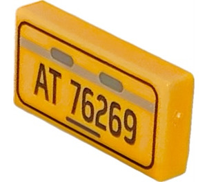 LEGO Bright Light Orange Tile 1 x 2 with 'AT 76269' License Plate with Groove (3069)