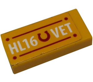 LEGO Bright Light Orange Tile 1 x 2 with HL16 Vet License Plate Sticker with Groove (3069)