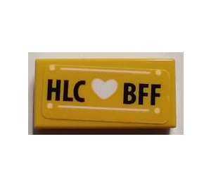 LEGO Bright Light Orange Tile 1 x 2 with HLC (heart) BFF Sticker with Groove (3069)