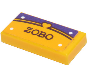 LEGO Orange clair brillant Tuile 1 x 2 avec 'ZOBO' Autocollant avec rainure (3069)