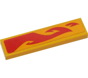 LEGO Bright Light Orange Tile 1 x 4 with Red Flames (Right) Sticker (2431)