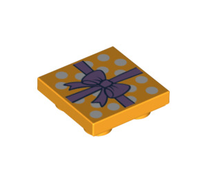 LEGO Bright Light Orange Tile 2 x 2 Inverted with Wrapping Paper and Bow (11203 / 24558)