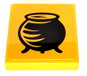 LEGO Bright Light Orange Tile 2 x 2 with Cauldron Sticker with Groove (3068)