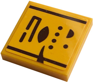 LEGO Bright Light Orange Tile 2 x 2 with Hieroglyphs 2 Sticker with Groove (3068)