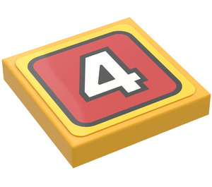 LEGO Helder Lichtoranje Tegel 2 x 2 met Number '4' Sticker met groef (3068)