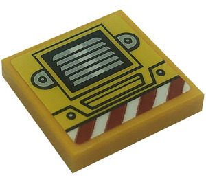 LEGO Bright Light Orange Tile 2 x 2 with Silver Air Vent and Red and White Danger Stripes Sticker with Groove (3068)