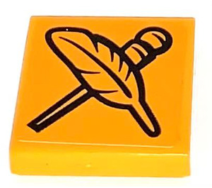 LEGO Orange clair brillant Tuile 2 x 2 avec Baguette magique et Plume Autocollant avec rainure (3068)