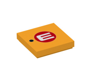 LEGO Helles Licht Orange Fliese 2 x 2 mit Weiß E im rot Kreis mit Nut (3068 / 24369)