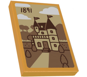 LEGO Bright Light Orange Tile 2 x 3 with ‘1891’ and Old Photo of House Sticker