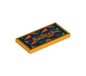 LEGO Helles Licht Orange Fliese 2 x 4 mit "Andrea" auf Geometric Carpet (55550 / 87079)