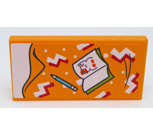LEGO Bright Light Orange Tile 2 x 4 with Bedspread with Notebook and Pen Sticker (87079)