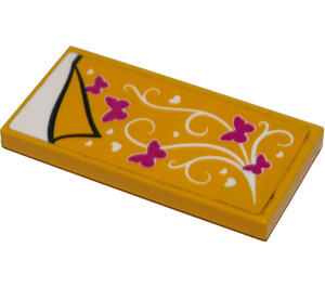 LEGO Bright Light Orange Tile 2 x 4 with Butterfly Bed Covers Sticker (87079)