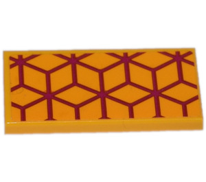 LEGO Bright Light Orange Tile 2 x 4 with Cubes with Magenta Lines Sticker (87079)