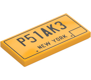 LEGO Klar Ljus Orange Bricka 2 x 4 med "P51AK3" New York Nummerskylt (78281 / 87079)