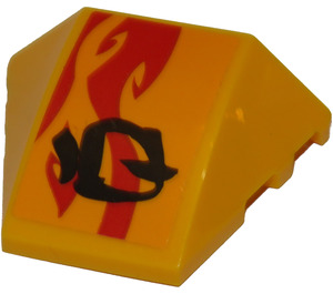 LEGO Orange clair brillant Coin Incurvé 3 x 4 Tripler avec rouge Flames et Noir Symbol (La gauche) Autocollant (64225)