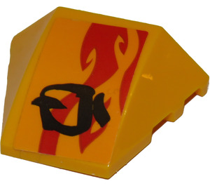 LEGO Bright Light Orange Wedge Curved 3 x 4 Triple with Red Flames and Black Symbol (Right) Sticker (64225)