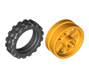 LEGO Bright Light Orange Wheel Rim Ø14.6 x 6 with Spokes and Stub Axles with Tire Ø 20.9 X 5.8  Offset Tread