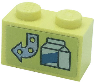 LEGO Jaune clair brillant Brique 1 x 2 avec La Flèche et Drink Carton Autocollant avec tube inférieur (3004)