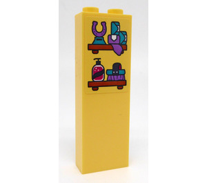 LEGO Bright Light Yellow Brick 1 x 2 x 5 with Two Reddish Brown Shelves and Utensils Sticker with Stud Holder (2454)