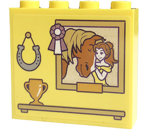 LEGO Bright Light Yellow Brick 1 x 4 x 3 with Horse, Belle, Horseshoe, Bow, Shelf, Cup Sticker (49311)