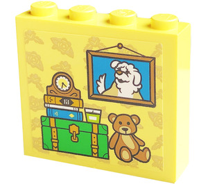 LEGO Ярко светло жълто Тухла 1 x 4 x 3 с Стълба, растение, Book, Щайга, Teddy Мечка, Picture, Clock Стикер (49311)