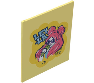 LEGO Bright Light Yellow Glass for Frame 1 x 6 x 6 with ‘LEY-LA’ and Pink-haired Singer Sticker (42509)