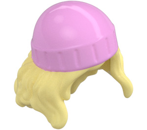 LEGO Bright Light Yellow Mig-Length Hair with Pink Hat (80577 / 106162)