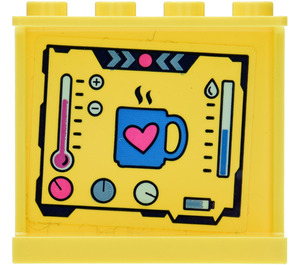 LEGO Bright Light Yellow Panel 1 x 4 x 3 with Thermometer & Mug Sticker with Side Supports, Hollow Studs (35323)