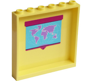 LEGO Bright Light Yellow Panel 1 x 6 x 5 with World Map Sticker (59349)