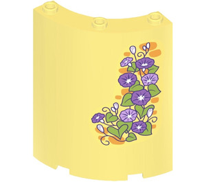 LEGO Bright Light Yellow Panel 4 x 4 x 6 Curved with Purple Climbing Flowers Sticker (30562)