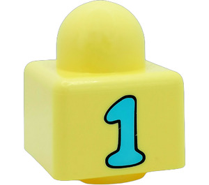 LEGO Bright Light Yellow Primo Brick 1 x 1 with Mouse and n° 1 on opposite sides