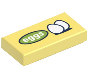 LEGO Bright Light Yellow Tile 1 x 2 with Eggs Sticker with Groove (3069)