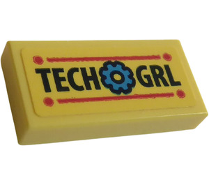 LEGO Bright Light Yellow Tile 1 x 2 with 'TECH GRL' Sticker with Groove (3069)
