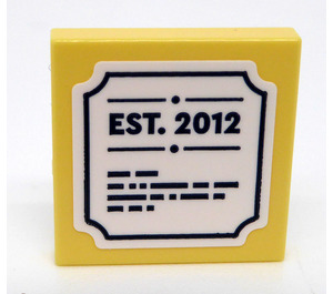 LEGO Bright Light Yellow Tile 2 x 2 with Dark Blue 'EST. 2012' Sticker with Groove (3068)
