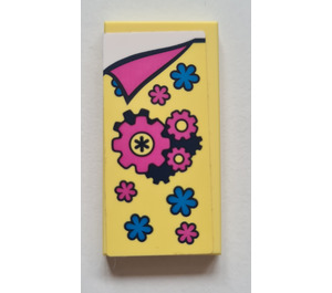 LEGO Bright Light Yellow Tile 2 x 4 with Blanket with Gears and Flowers Sticker (87079)