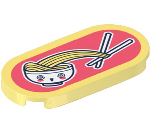 LEGO Bright Light Yellow Tile 2 x 4 with Rounded Ends with Noodles and Chopsticks Sticker (66857)