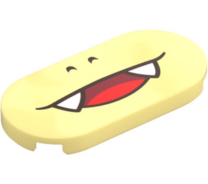 LEGO Bright Light Yellow Tile 2 x 4 with Rounded Ends with Pom Prom Mouth with Teeth (66857 / 101873)