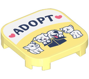 LEGO Bright Light Yellow Tile 4 x 4 x 0.7 Rounded with ‘ADOPT’ and Pets Sticker (68869)