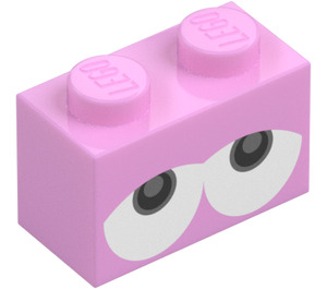 LEGO Klar rosa Kloss 1 x 2 med Baby Yoshi Øyne Looking Opp med bunnrør (3004 / 94649)