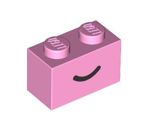LEGO Leuchtend rosa Backstein 1 x 2 mit Smile mit Unterrohr (102574 / 102701)