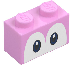 LEGO Bright Pink Brick 1 x 2 with Yoshi Eyes with Bottom Tube (68946 / 101881)